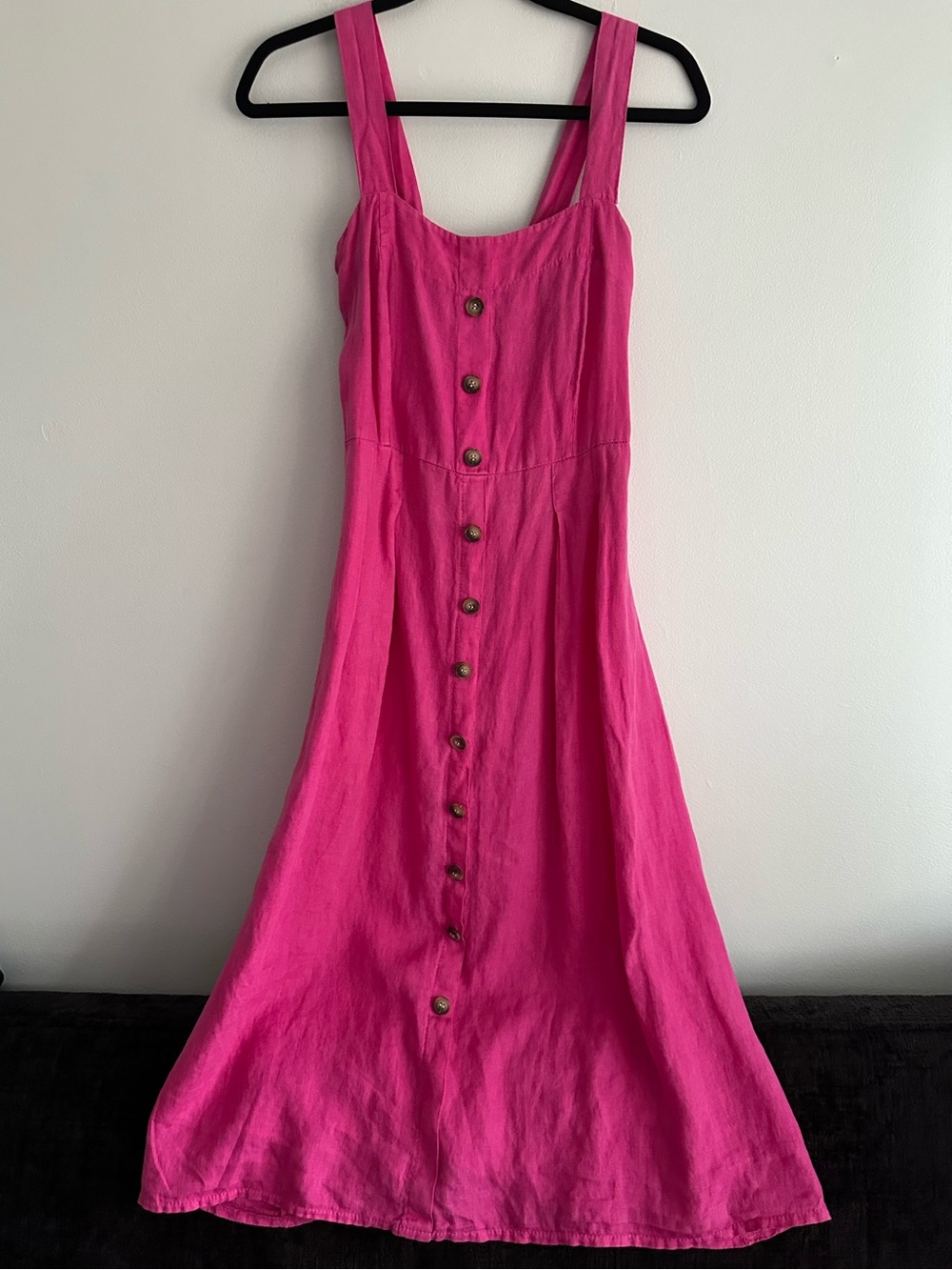 Viola Borghi Made in Italy 100% Linen Hot Pink Midi Dress Size Medium
